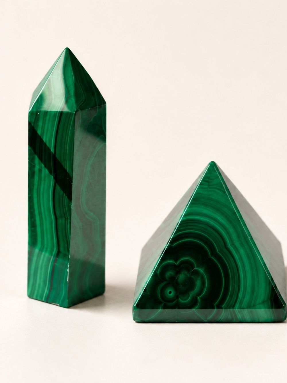 Green Malachite Pyramid and Tower Decorative Set
